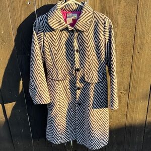 Chevron Pattern Kids Pea Coat - Black and White